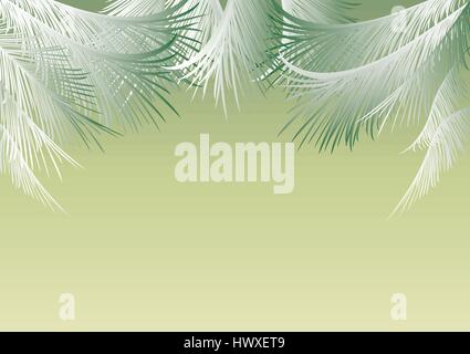 green background with silvery palm leaves and space for text Stock Vector