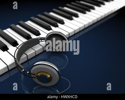 3d illustration of piano with headpones over dark background Stock Photo