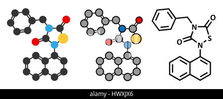 Tideglusib drug molecule (GSK-3 inhibitor). Conventional skeletal formula and stylized representations. Stock Vector