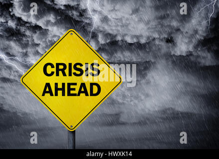 Crisis ahead sign in a rain storm concept for financial problems, risk and economic depression Stock Photo