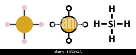 Silane (SiH4), molecular model. Atoms are represented as spheres with ...
