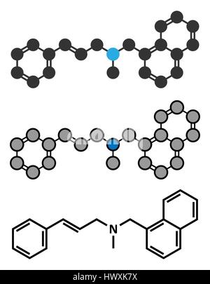 Naftifine antifungal drug molecule. Stylized 2D renderings and conventional skeletal formula. Stock Vector