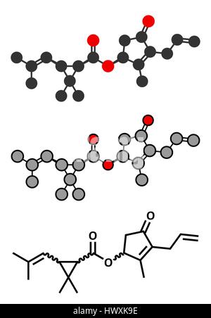 Allethrin pyrethroid insecticide. Synthetic analog of chrysanthemum flower chemical. Often used against mosquitos. Stylized 2D renderings and conventi Stock Vector