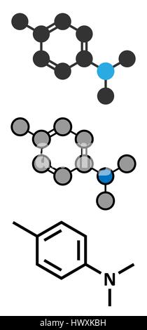 N,N-dimethyl-p-toluidine (DMPT) molecule. Commonly used as catalyst in the production of polymers and in dental materials and bone cements. Stylized 2 Stock Vector