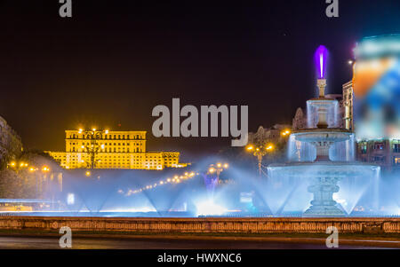 Water-jet Fountain in Unirii square - Bucharest, Romania Stock Photo