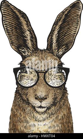 Cute Easter bunny with glasses. Cartoon vector illustration Stock Vector