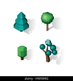 Isometric vector tree set. Landscape constructor kit. Stock Vector