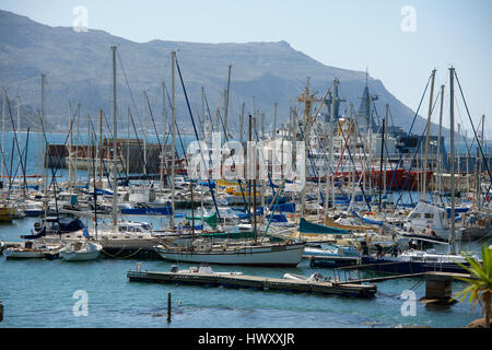 Boats at anchor in Simons Town Port, False Bay, Simons Town, Cape Town, South Africa Stock Photo