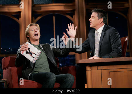 Actor Denis Leary, left, chats with host Craig Ferguson about his book during a segment of the 'Late Late Show with Craig  Ferguson' at CBS Television City in Los Angeles, California on October 28, 2009. Photo by Francis Specker Stock Photo