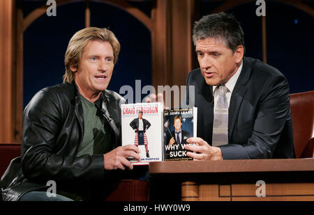 Actor Denis Leary, left, chats with host Craig Ferguson about his book during a segment of the 'Late Late Show with Craig  Ferguson' at CBS Television City in Los Angeles, California on October 28, 2009. Photo by Francis Specker Stock Photo