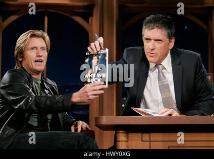 Actor Denis Leary, left, chats with host Craig Ferguson about his book during a segment of the 'Late Late Show with Craig  Ferguson' at CBS Television City in Los Angeles, California on October 28, 2009. Photo by Francis Specker Stock Photo