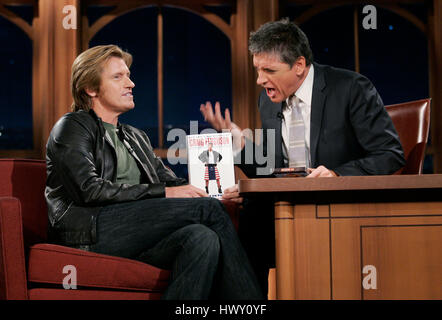 Actor Denis Leary, left, chats with host Craig Ferguson about his book during a segment of the 'Late Late Show with Craig  Ferguson' at CBS Television City in Los Angeles, California on October 28, 2009. Photo by Francis Specker Stock Photo