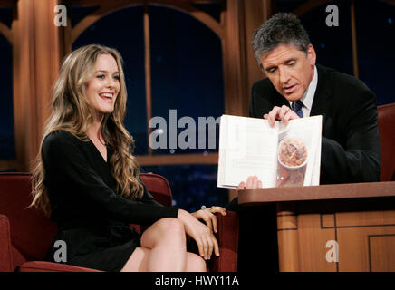 Actress Alicia Silverstone, left, chats with host Craig Ferguson about her book 'The Kind Diet'  during a segment of the 'Late Late Show with Craig  Ferguson' at CBS Television City in Los Angeles, California on October 27, 2009. Photo by Francis Specker Stock Photo