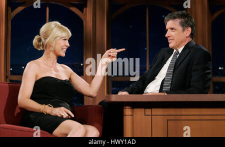 Actress Jenna Elfman, left, chats with host Craig Ferguson during a segment of the 'Late Late Show with Craig  Ferguson' at CBS Television City in Los Angeles, California on September 30, 2009. Photo by Francis Specker Stock Photo