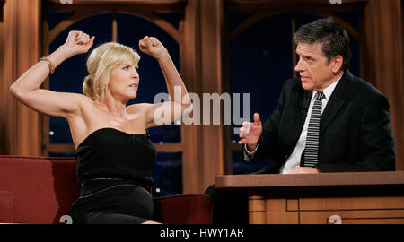 Actress Jenna Elfman, left, chats with host Craig Ferguson during a segment of the 'Late Late Show with Craig  Ferguson' at CBS Television City in Los Angeles, California on September 30, 2009. Photo by Francis Specker Stock Photo