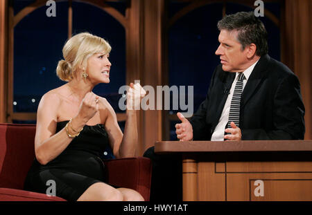 Actress Jenna Elfman, left, chats with host Craig Ferguson during a segment of the 'Late Late Show with Craig  Ferguson' at CBS Television City in Los Angeles, California on September 30, 2009. Photo by Francis Specker Stock Photo