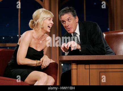 Actress Jenna Elfman, left, chats with host Craig Ferguson during a segment of the 'Late Late Show with Craig  Ferguson' at CBS Television City in Los Angeles, California on September 30, 2009. Photo by Francis Specker Stock Photo