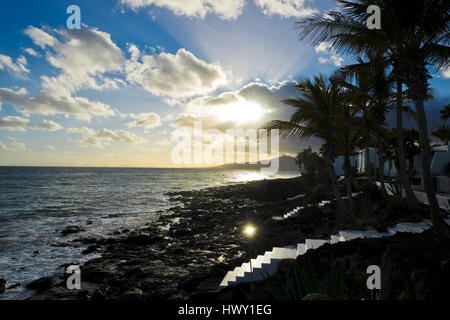 afternoon mood at Puerto del Carmen coastline of Lanzarote Stock Photo