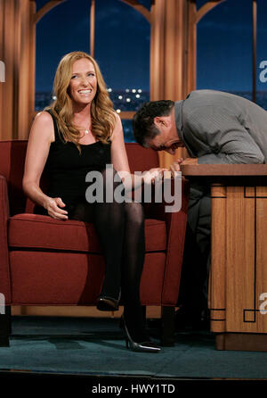 Actress Toni Collette, left, with host Craig Ferguson during a segment of 'The Late Late Show with Craig Ferguson' at CBS Television City in Los Angeles, California, on July 29, 2009. Photo by Francis Specker Stock Photo