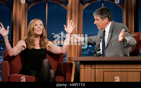 Actress Toni Collette, left, with host Craig Ferguson during a segment of 'The Late Late Show with Craig Ferguson' at CBS Television City in Los Angeles, California, on July 29, 2009. Photo by Francis Specker Stock Photo