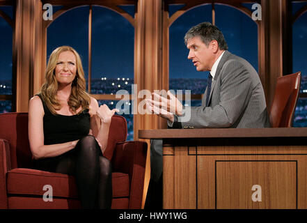 Actress Toni Collette, left, with host Craig Ferguson during a segment of 'The Late Late Show with Craig Ferguson' at CBS Television City in Los Angeles, California, on July 29, 2009. Photo by Francis Specker Stock Photo