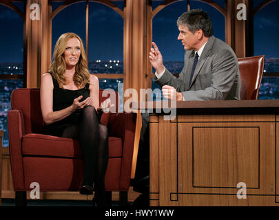 Actress Toni Collette , left, with host Craig Ferguson during a segment of 'The Late Late Show with Craig Ferguson' at CBS Television City in Los Angeles, California, on July 29, 2009. Photo by Francis Specker Stock Photo