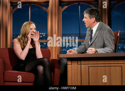 Actress Toni Collette, left, with host Craig Ferguson during a segment of 'The Late Late Show with Craig Ferguson' at CBS Television City in Los Angeles, California, on July 29, 2009. Photo by Francis Specker Stock Photo