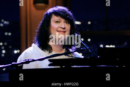 Singer Anohni aka Antony Hegarty of Antony and the Johnsons performs  during a segment of 'The Late Late Show with Craig Ferguson' at CBS Television City in Los Angeles, California, on April 20, 2009. Photo by Francis Specker Stock Photo