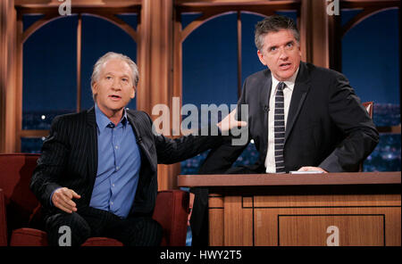 Bill Maher, left, chats with host Craig Ferguson during a segment of 'The Late Late Show with Craig Ferguson' at CBS Television City in Los Angeles, California on Feb. 17, 2009. Photo by Francis Specker Stock Photo