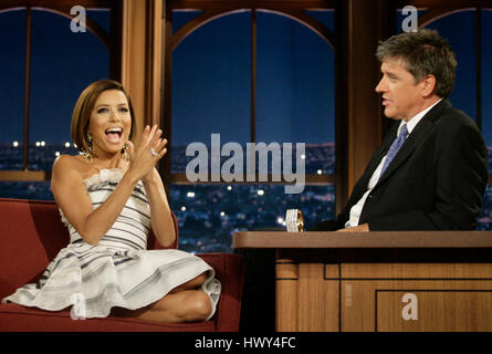 Actress Eva Longoria Parker, left, with host Craig Ferguson during a segment of 'The Late Late Show with Craig Ferguson' at CBS Television City on August 2, 2008 in Los Angeles, California. Photo by Francis Specker Stock Photo