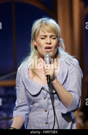 British singer Aimee Anne Duffy aka 'Duffy' performs during a segment of 'The Late Late Show with Craig Ferguson' at CBS Television City on April 29, 2008 in Los Angeles, California. Photo by Francis Specker Stock Photo