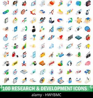 100 research development icons set Stock Vector