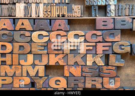Wood block letter press lettering in macro detail Stock Photo