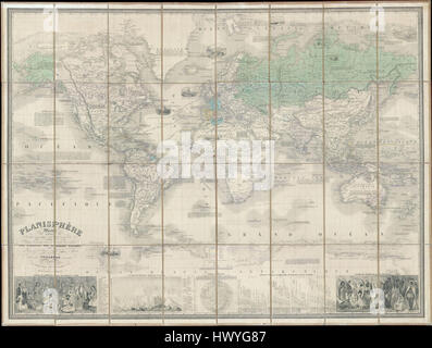 1857 Vuillemin Case Map of the World on Mercator's Projection ...