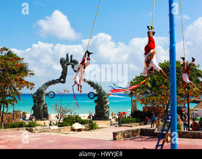 Papantla Flying Men Flying man in Playa del Carmen, Mexico Stock Photo