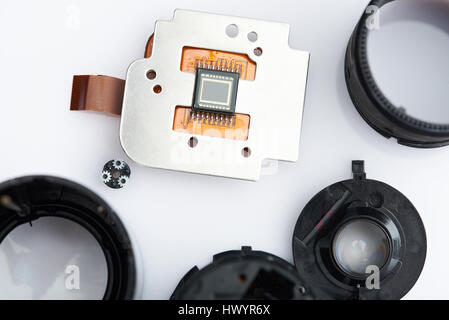 Digital image camera sensor. Different parts of modern digital camera Stock Photo