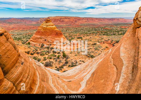 USA, Arizona, Page, Paria Canyon, Vermillion Cliffs Wilderness, Coyote Buttes, red stone pyramids and buttes Stock Photo
