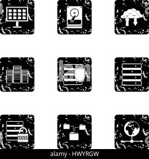 Computer protection icons set, grunge style Stock Vector