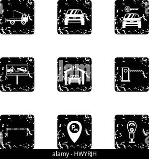 Parking transport icons set, grunge style Stock Vector