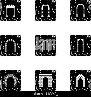 Arch icons set, grunge style Stock Vector