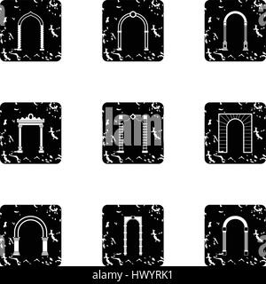 Archway icons set, grunge style Stock Vector