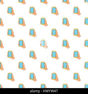 Mobile phone in hand pattern, cartoon style Stock Vector