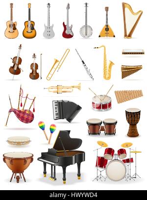 musical instruments set icons stock vector illustration isolated on white background Stock Vector