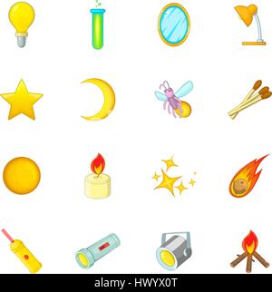 Sources of light icons set, cartoon style Stock Vector
