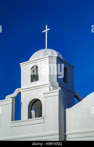 Bell Tower, Old Adobe Mission (Our Lady of Perpetual Help Catholic Church), Old Town Scottsdale, Arizona USA Stock Photo