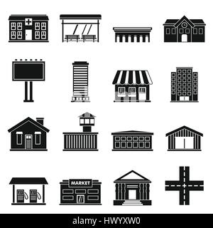 City infrastructure items icons set, simple style Stock Vector