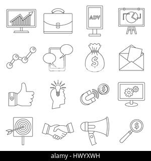 Marketing items icons set, outline style Stock Vector