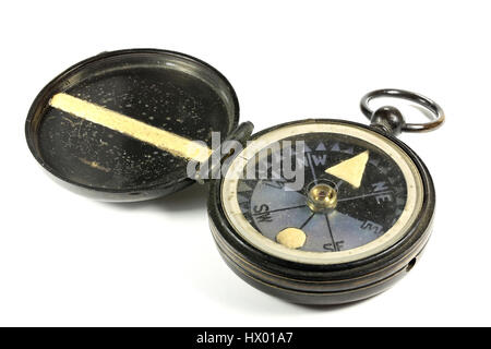 vintage portable compass isolated on white background Stock Photo