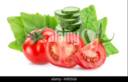 tomatoes and cucumbers isolated on the white background. Stock Photo