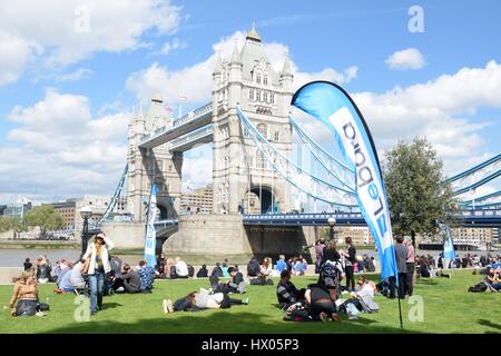 POTTERS FIELD PARK LONDON  ENGLAND 9 May 2015: Crowd in Park for Polish Festival Stock Photo